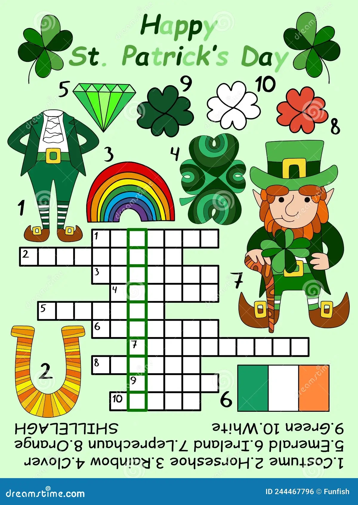 Detailed Patrick s Day Crossword In English For Kids Vector Illustration Stock Vector Illustration Of Game Colorful 244467796