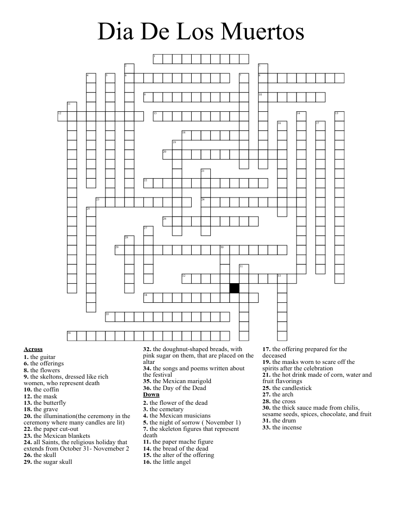Dia De Los Muertos Crossword WordMint Dia De Los Muertos Crossword WordMint