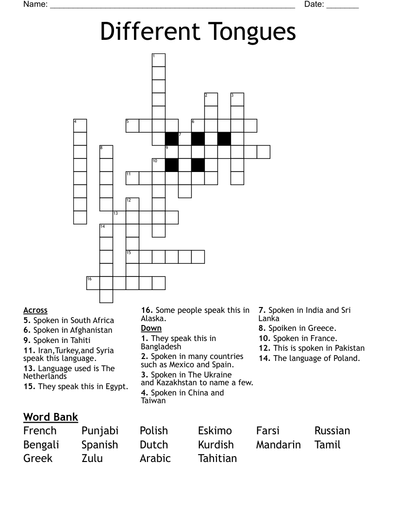 Different Tongues Crossword WordMint