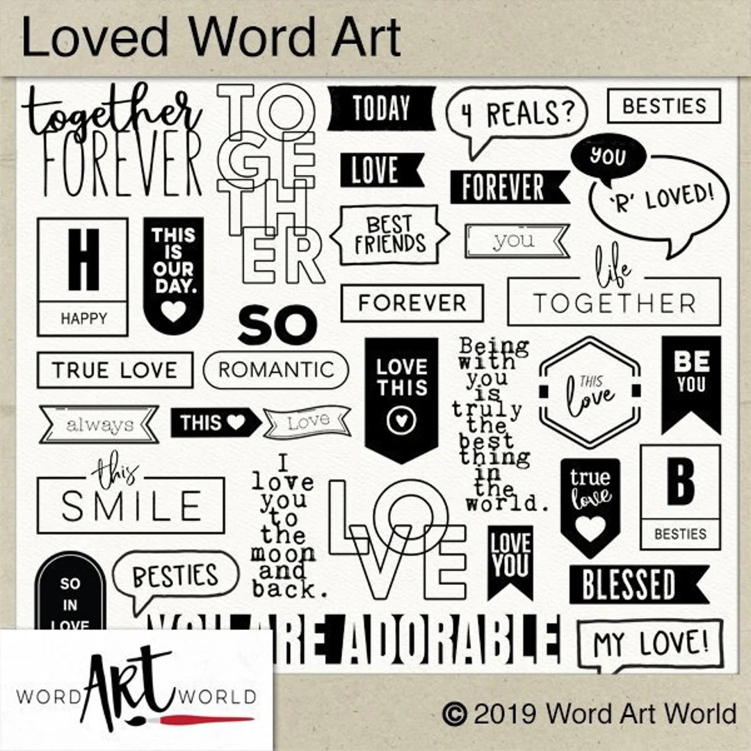 Digital And Printable Overlay Word Art Set Instant Download Love Clip Art Stamps PNG Scrapbooking Personal Use Etsy