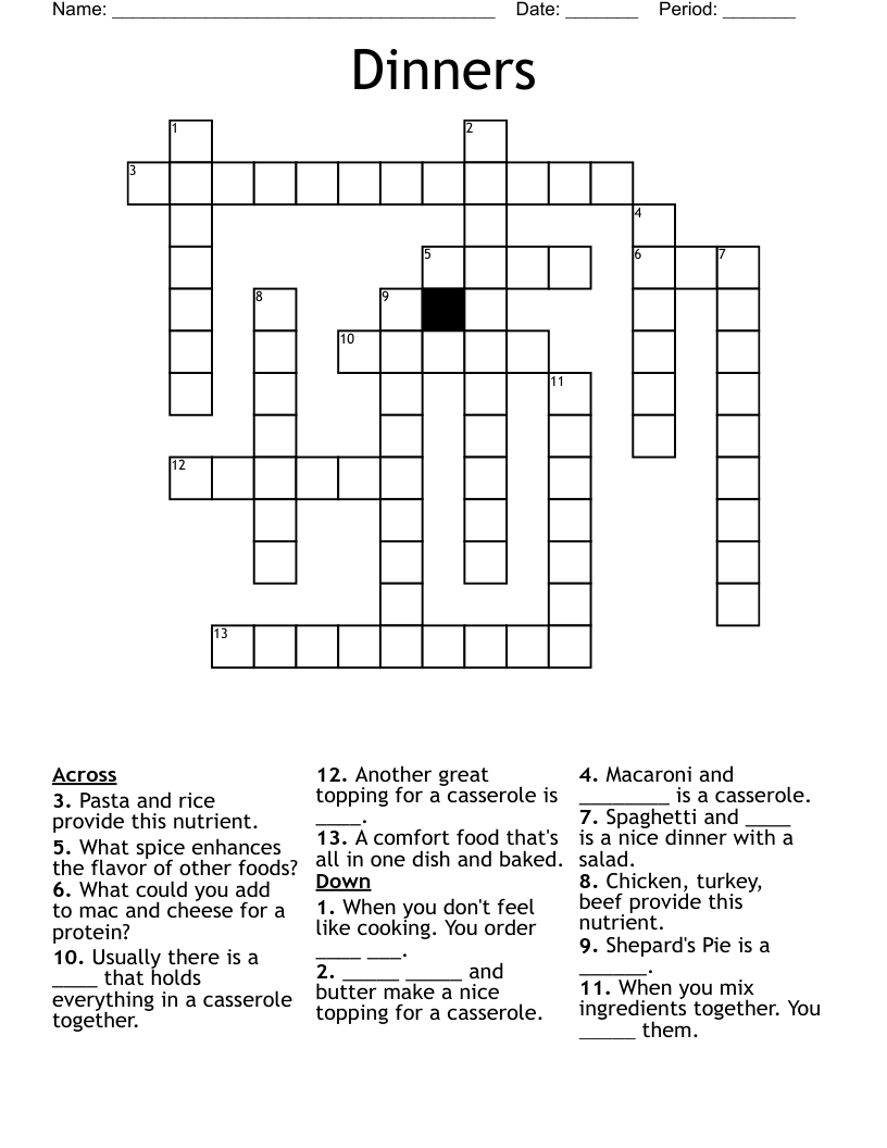 Dinners Crossword WordMint