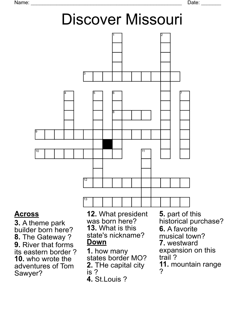 Discover Missouri Crossword WordMint