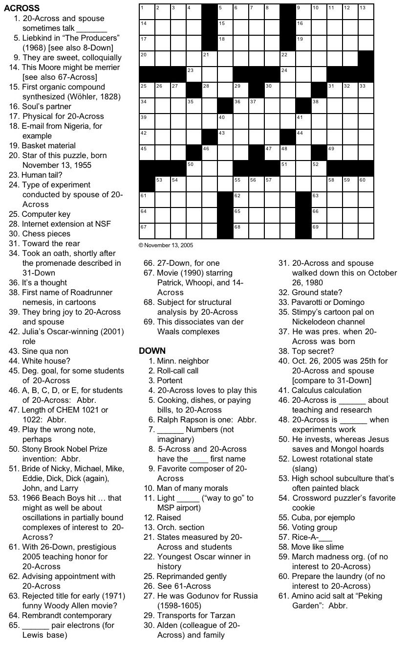 Do Re Mi Chemistry Tribute Crossword Puzzle By George Barany And Michael Shteyman