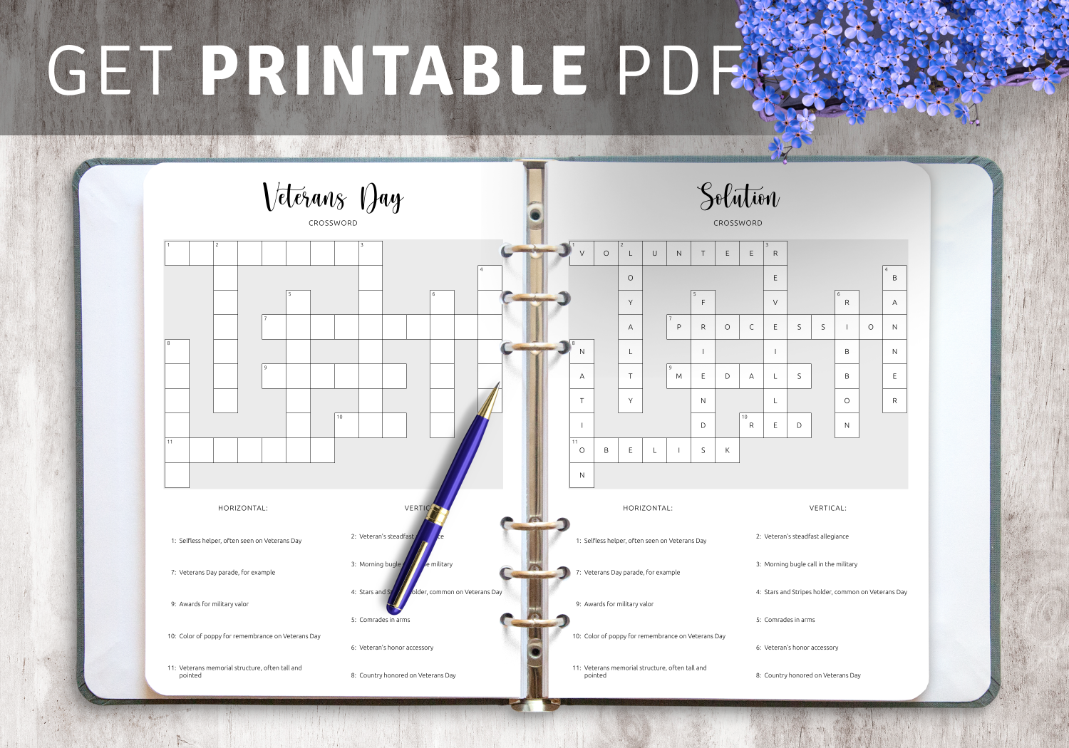 Download Printable Veterans Day Crossword PDF Puzzle Salute To Service