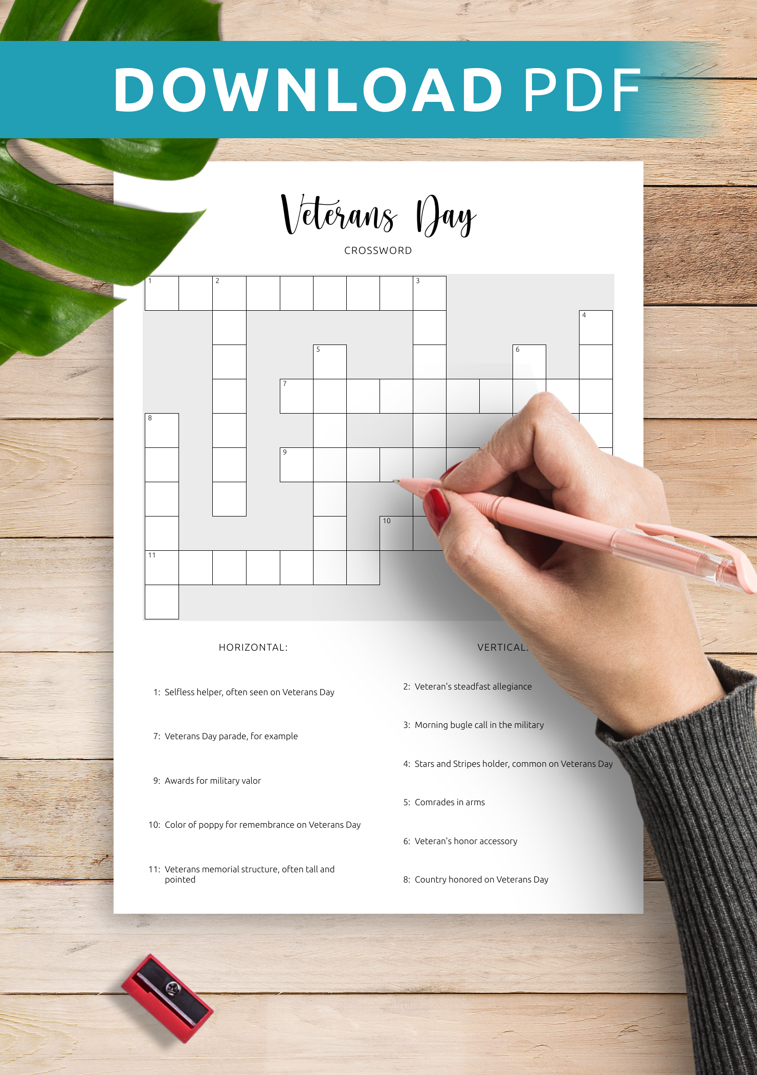 Download Printable Veterans Day Crossword PDF Puzzle Salute To Service