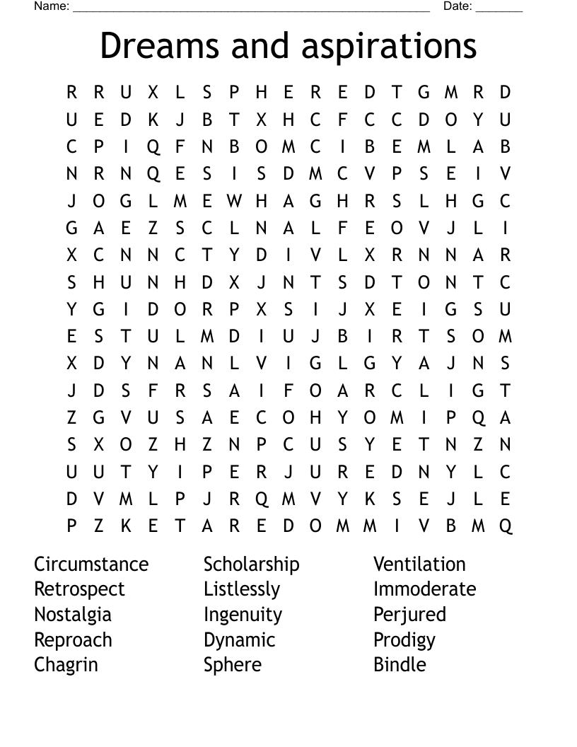 Dreams And Aspirations Word Search WordMint