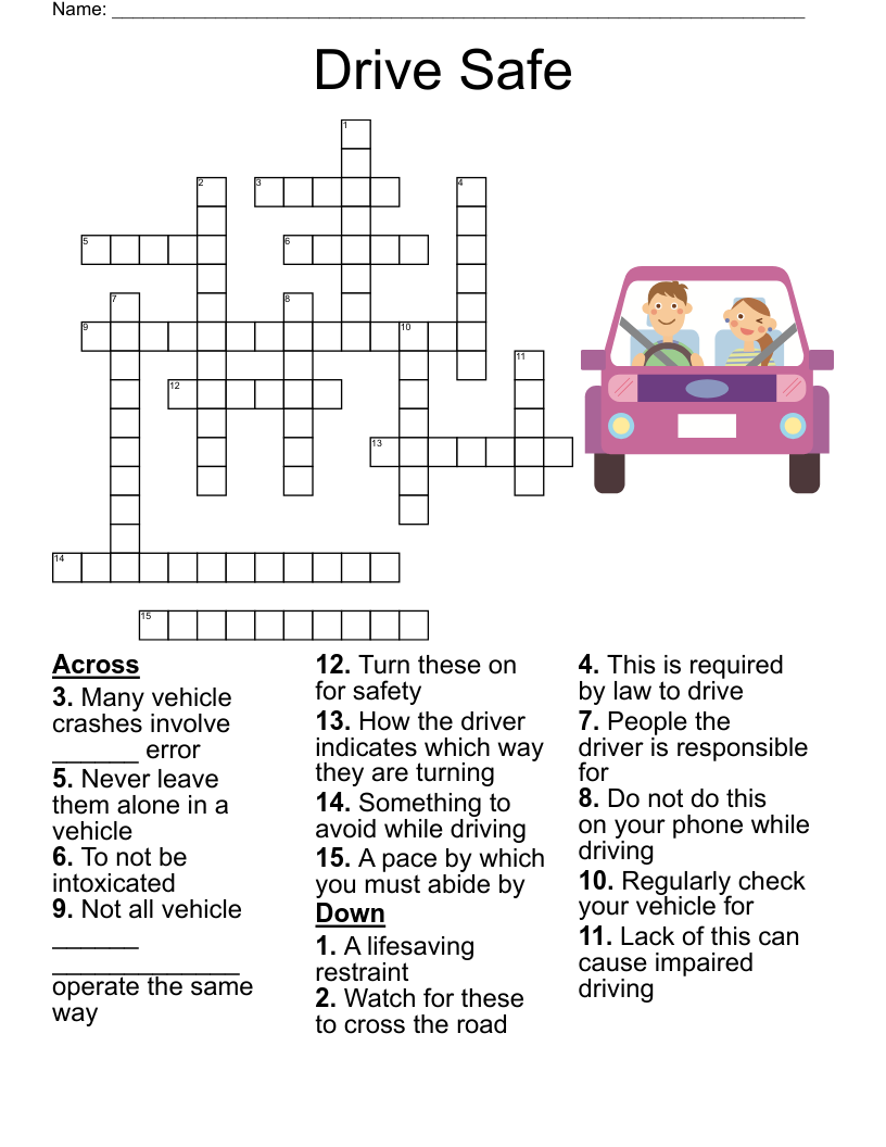 Driver s Ed Crossword WordMint