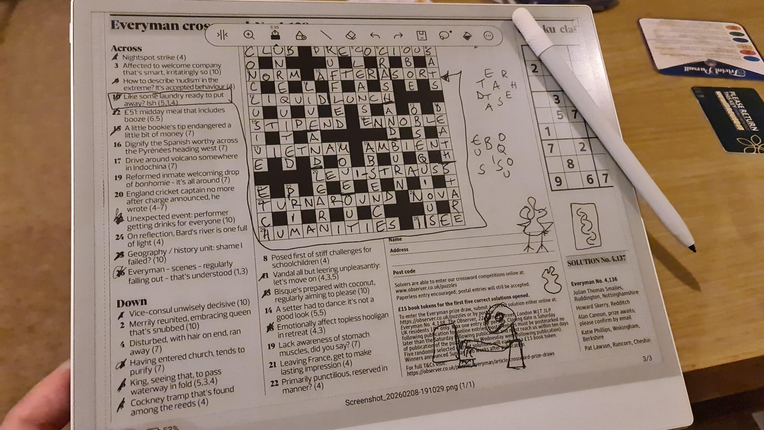 E ink Tablet For Solving R crosswords