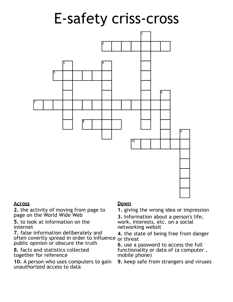 E safety Criss cross Crossword WordMint
