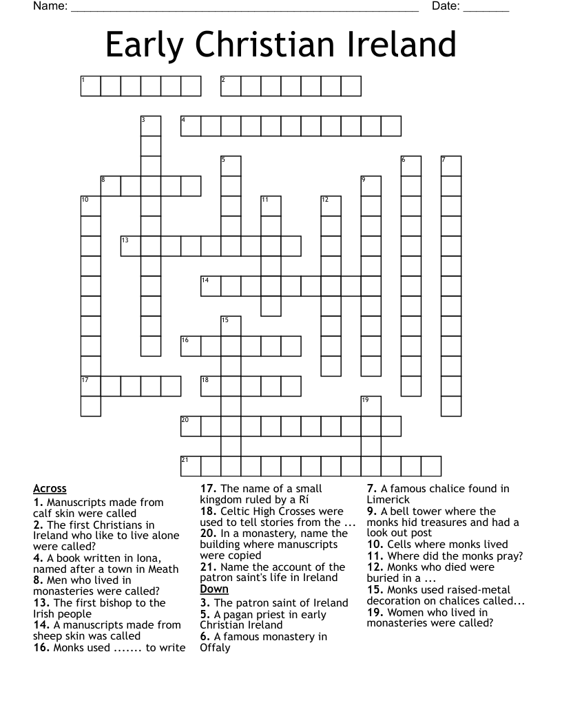 Early Christian Ireland Crossword WordMint