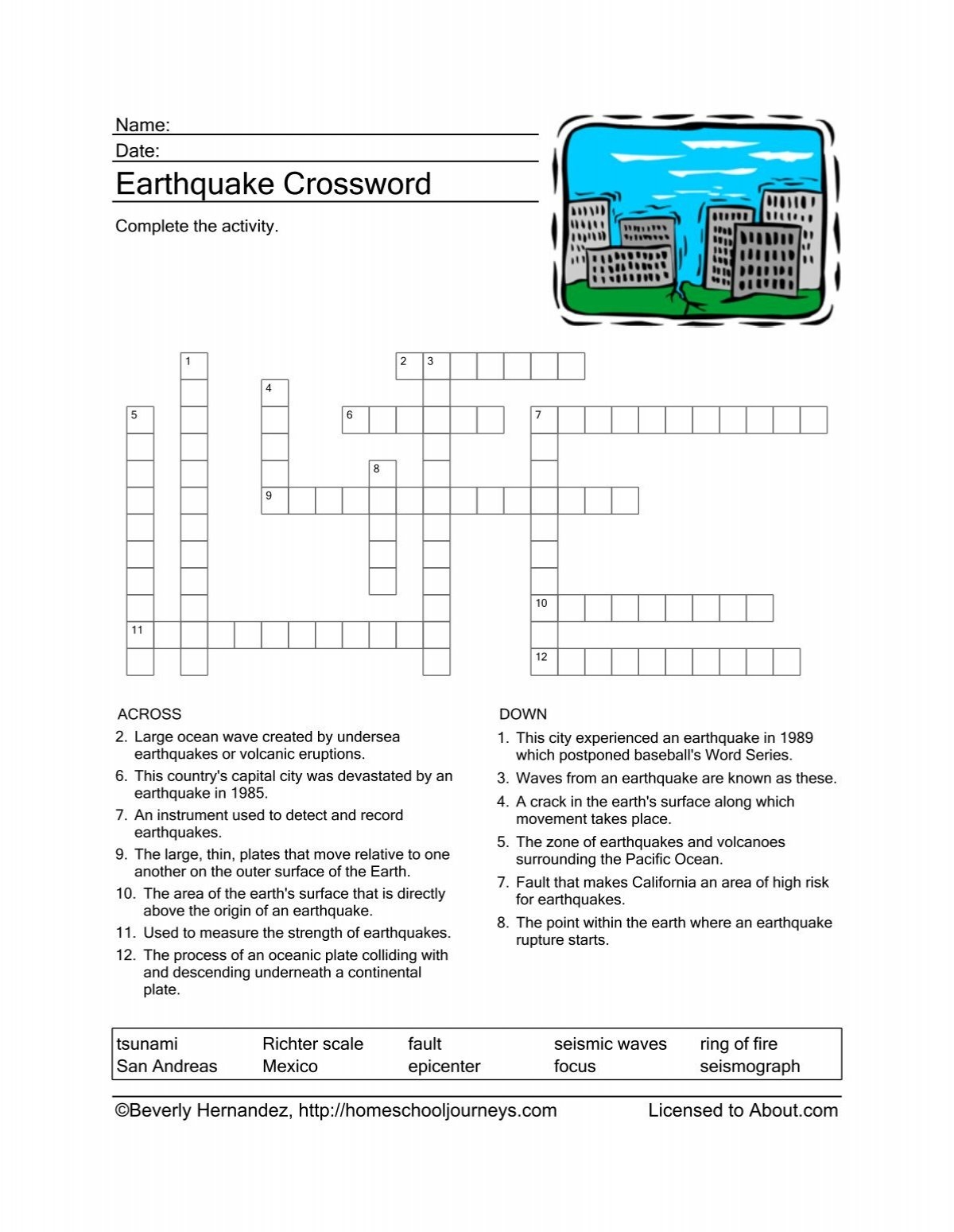 Earthquake Crossword Puzzle Homeschooling About