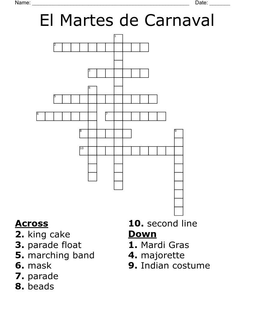 El Martes De Carnaval Crossword WordMint