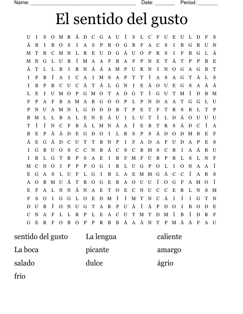 El Sentido Del Gusto Word Search WordMint