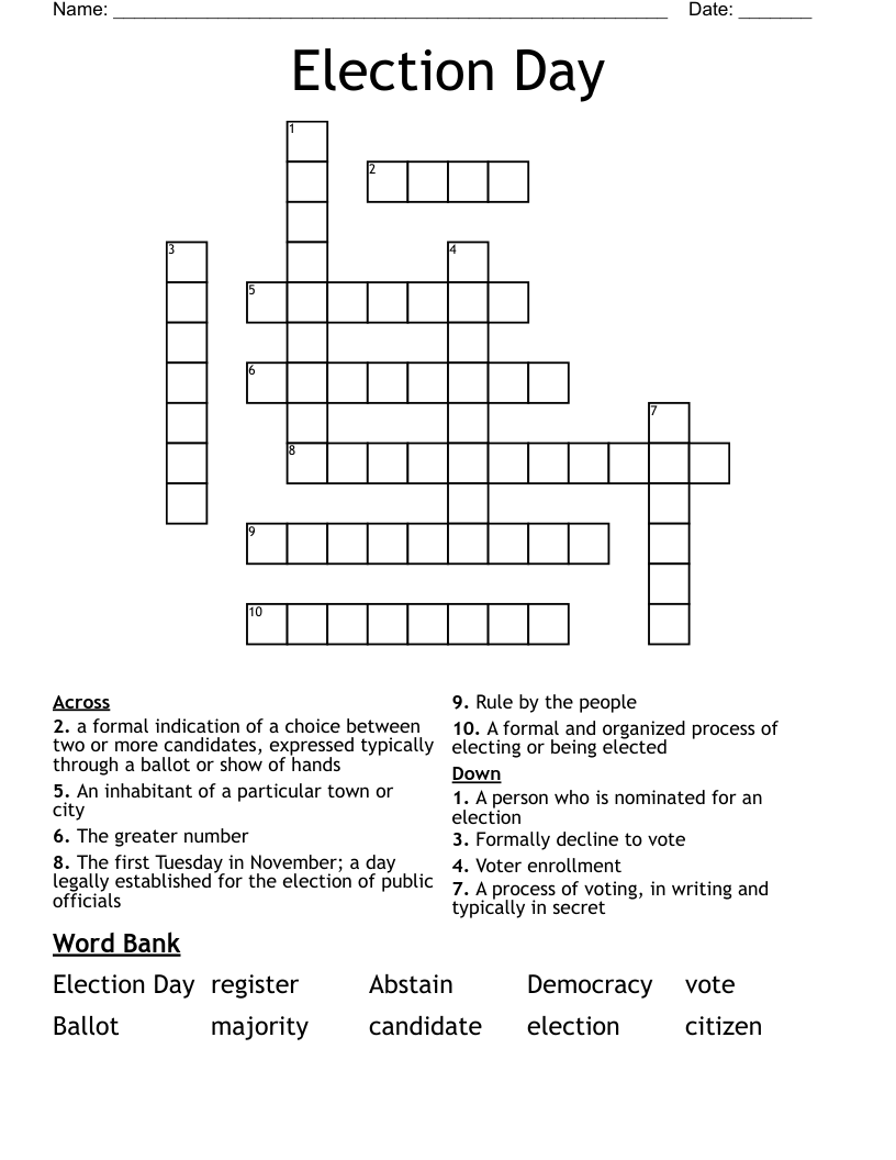 Election Day Crossword WordMint