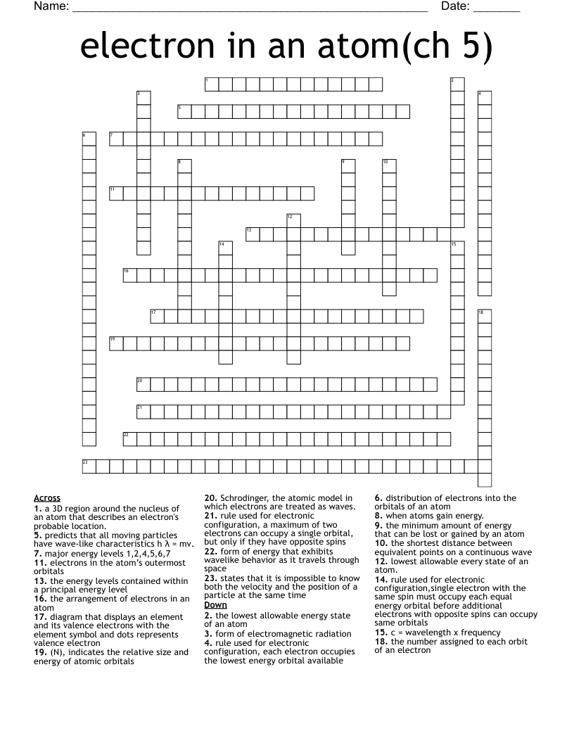 Electron In An Atom ch 5 Crossword WordMint