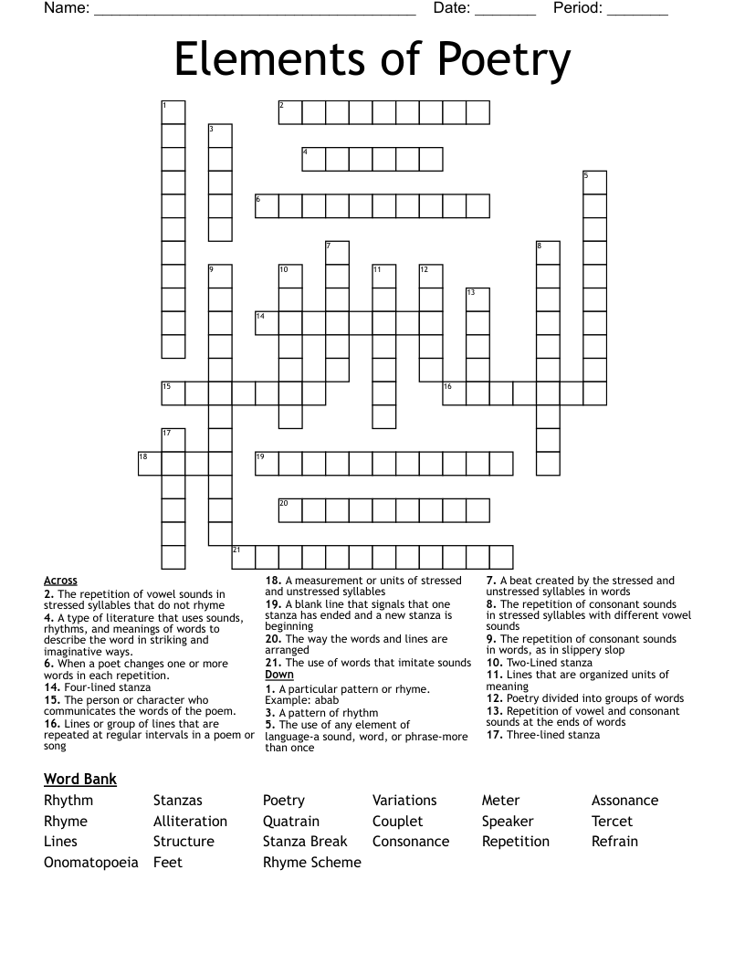 Elements Of Poetry Crossword WordMint Elements Of Poetry Crossword WordMint