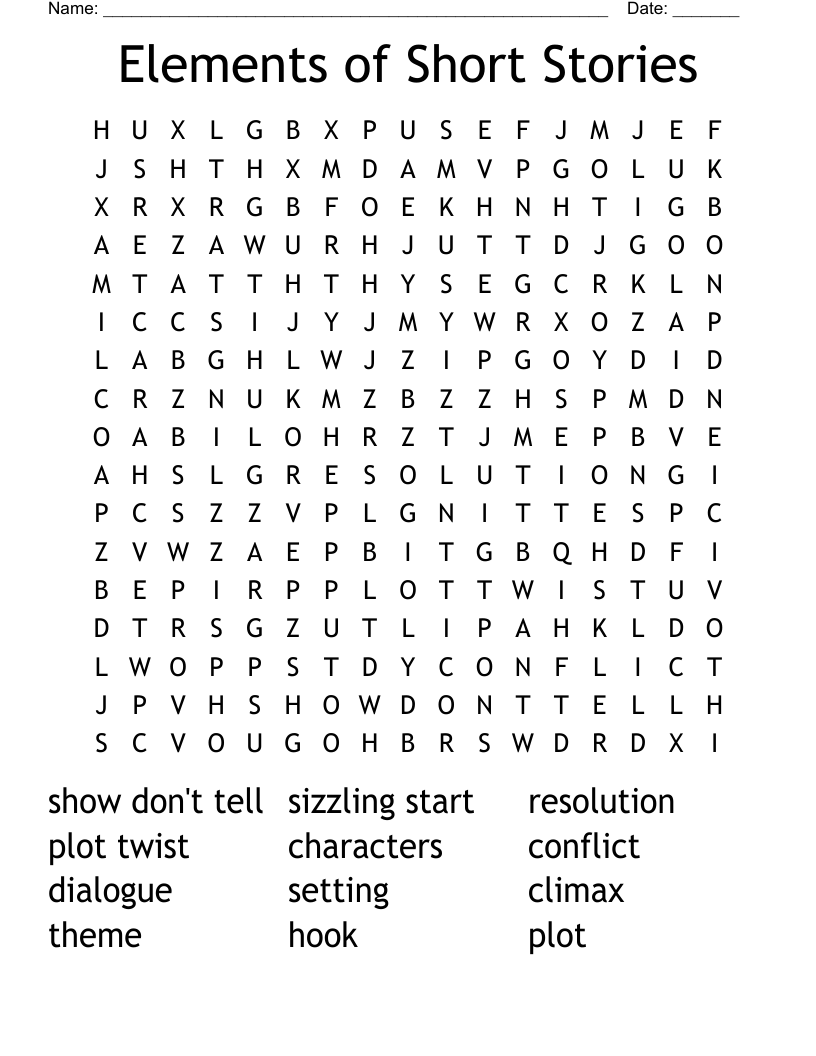 Elements Of Short Stories Word Search WordMint