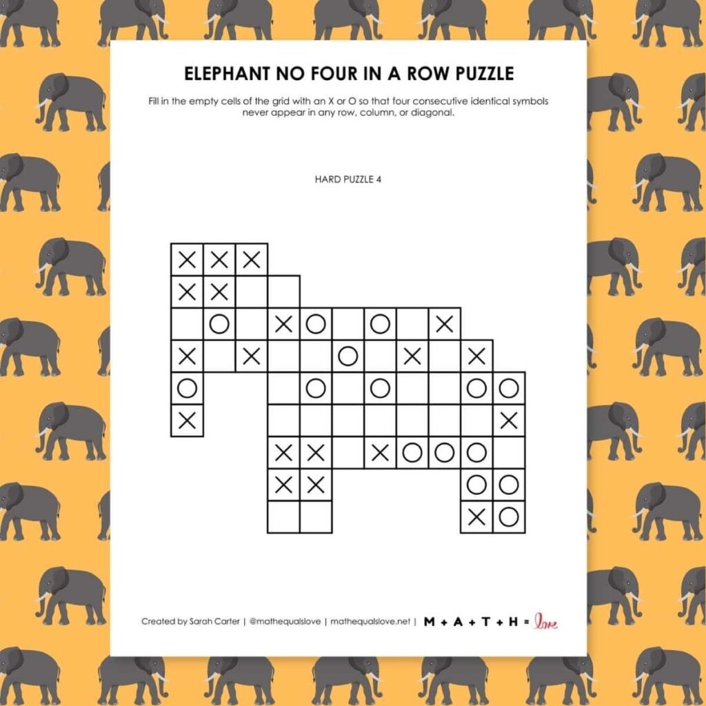 Elephant No Four In A Row Puzzles Math Love