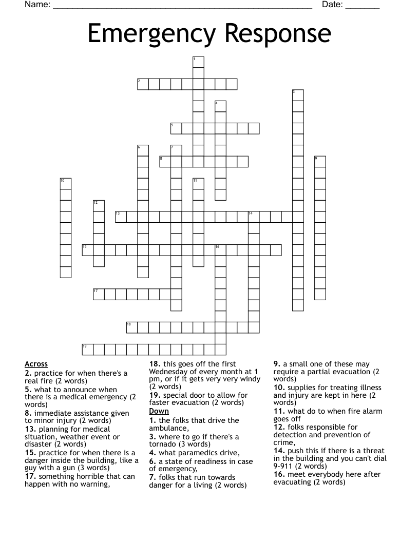 Emergency Response Crossword WordMint