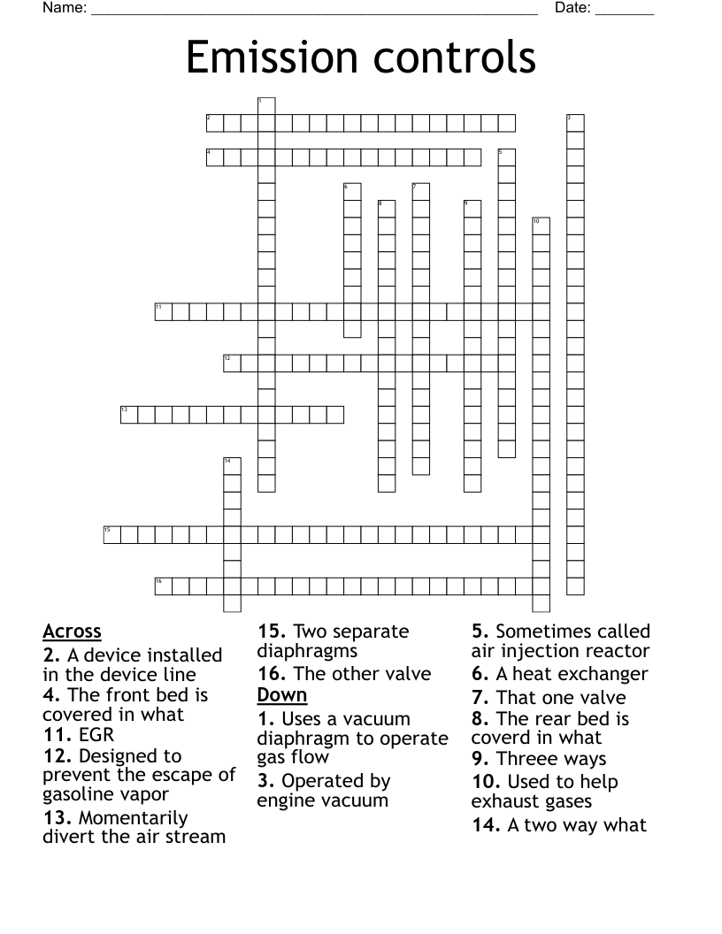 Emission Controls Crossword WordMint