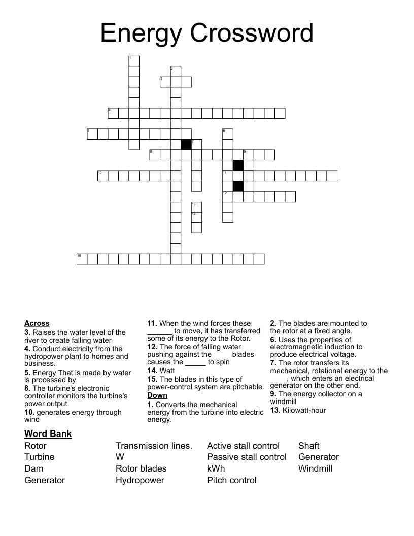 Energy Crossword WordMint