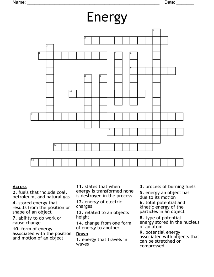 Energy Crossword WordMint Energy Crossword WordMint