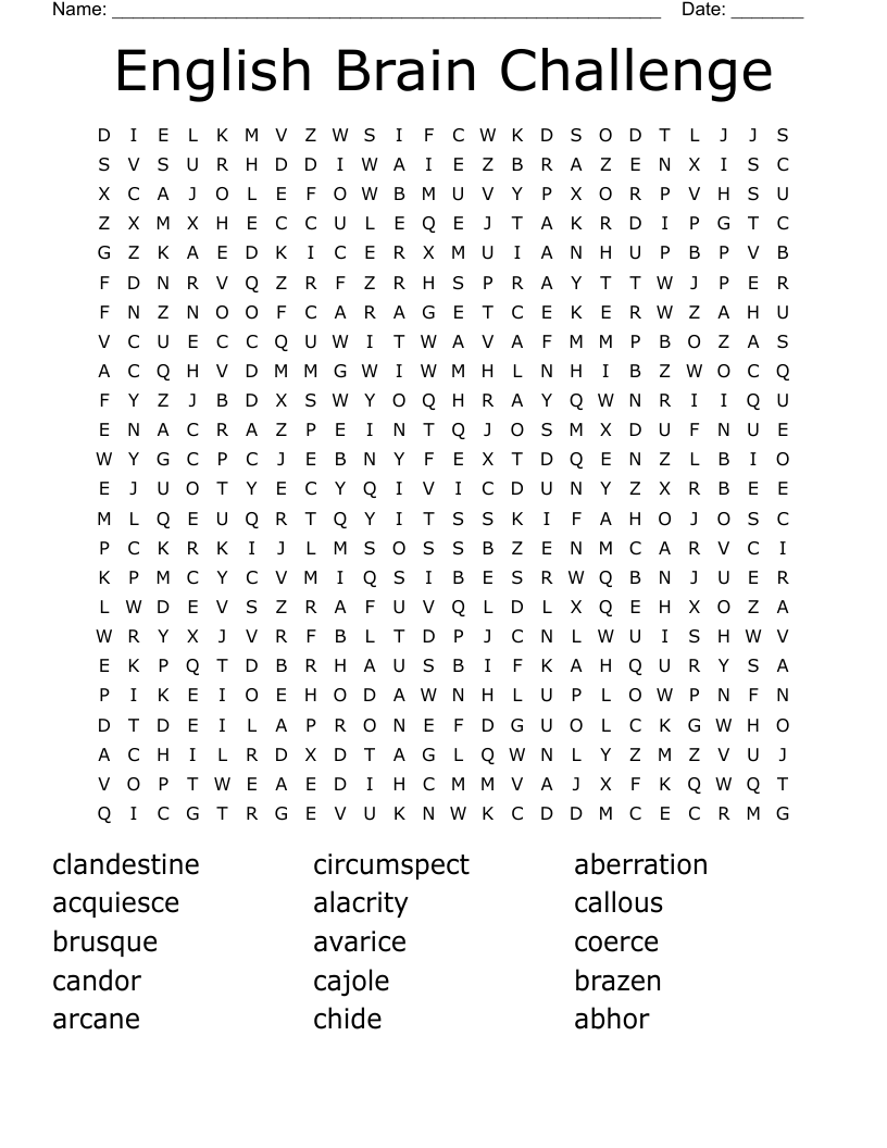 English Brain Challenge Word Search WordMint