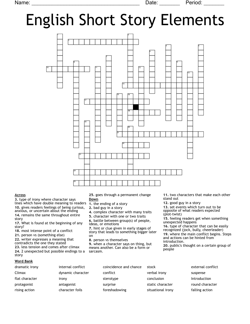 English Short Story Elements Crossword WordMint