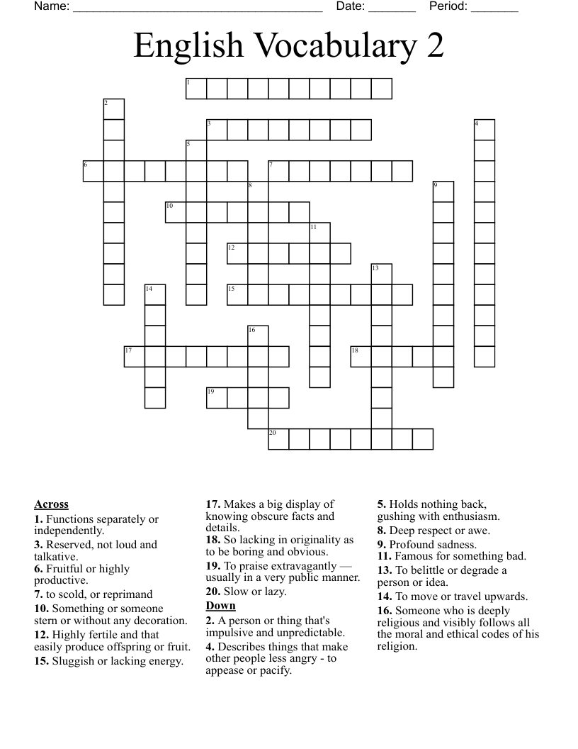 English Vocabulary 2 Crossword WordMint
