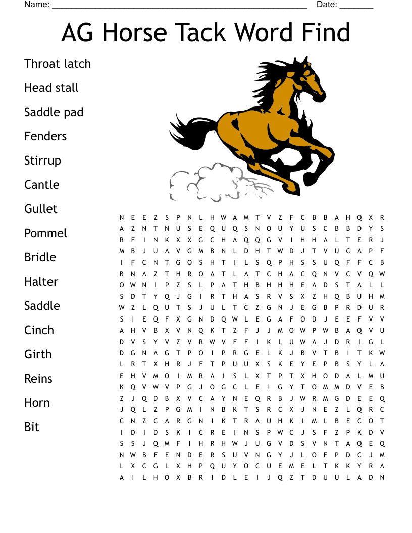 Equine Vocabulary Crossword WordMint