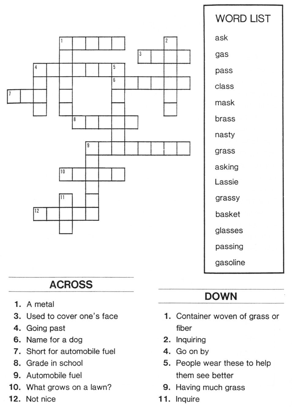 Esl Crossword Puzzles For Adults