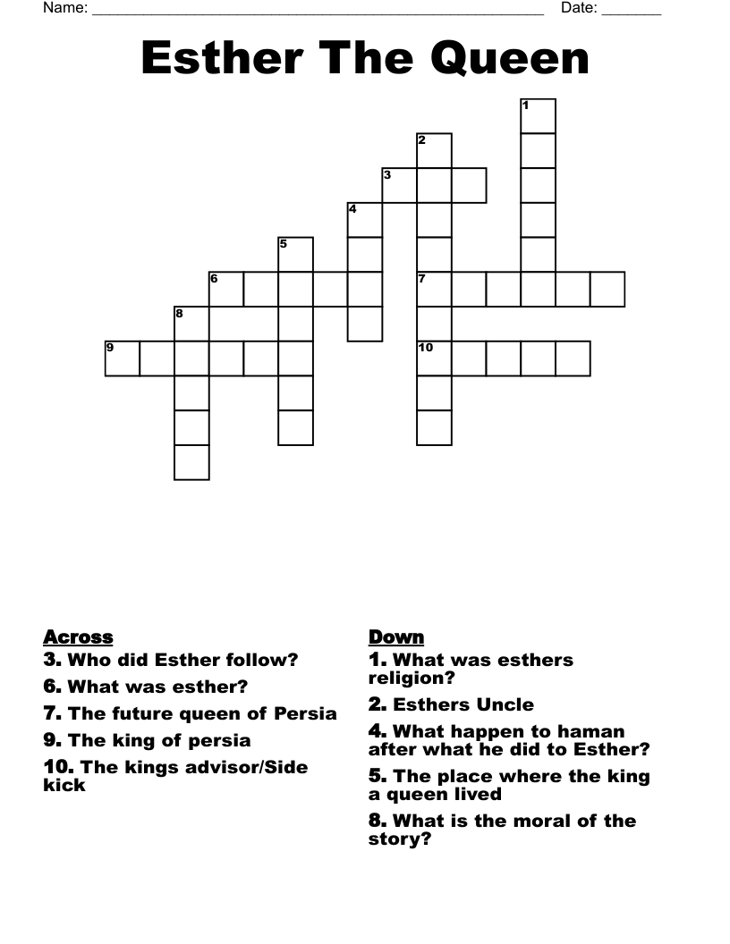 Esther The Queen Crossword WordMint
