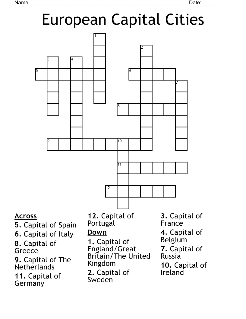European Capital Cities Crossword WordMint