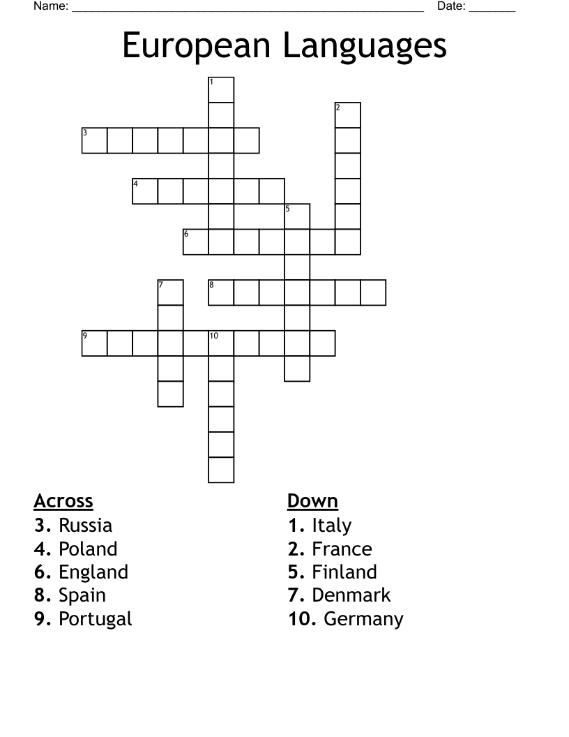 European Languages Crossword WordMint