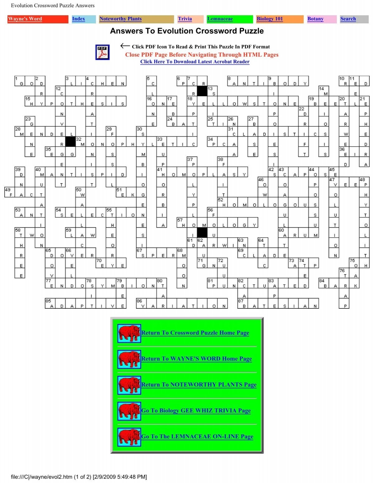 Evolution Crossword Puzzle Answers Wayne s Word