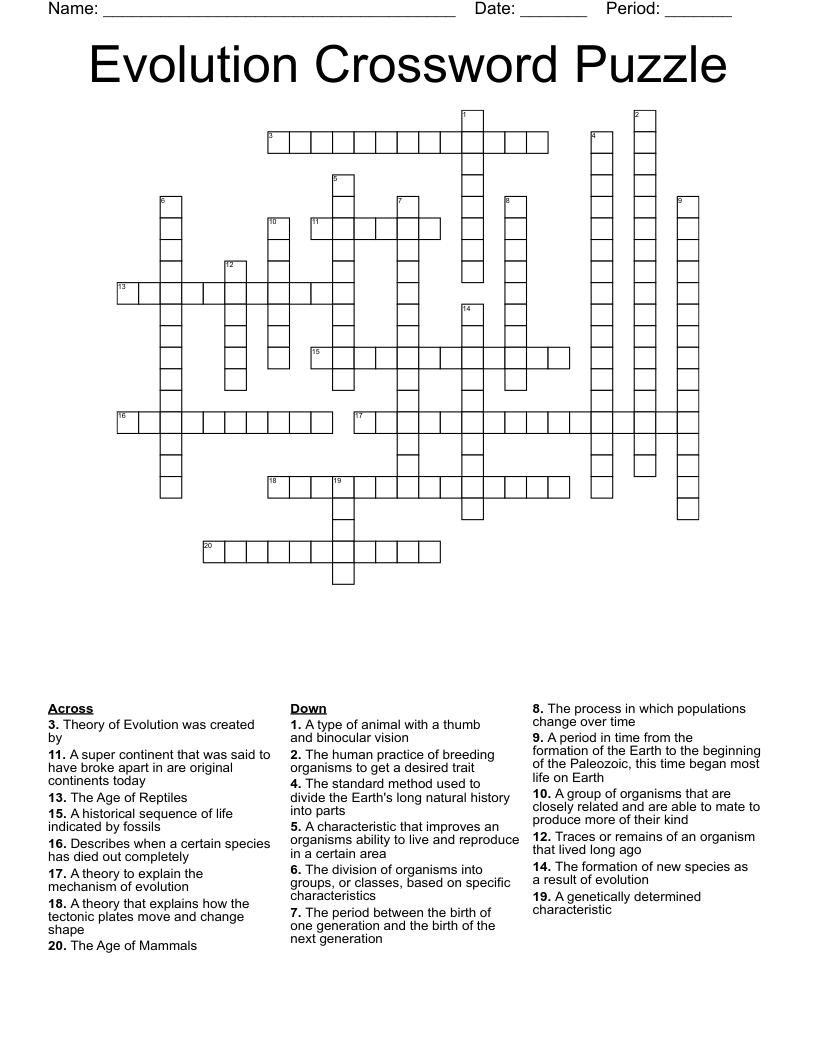 Evolution Crossword Puzzle WordMint