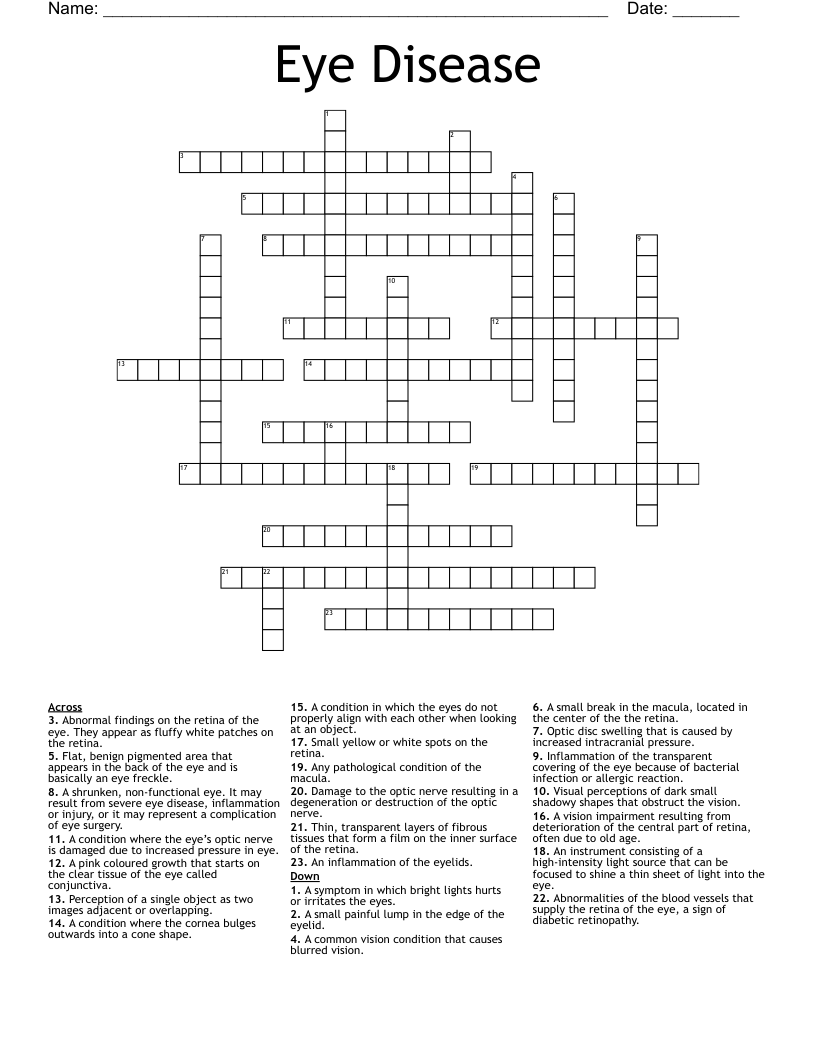 Eye Disease Crossword WordMint