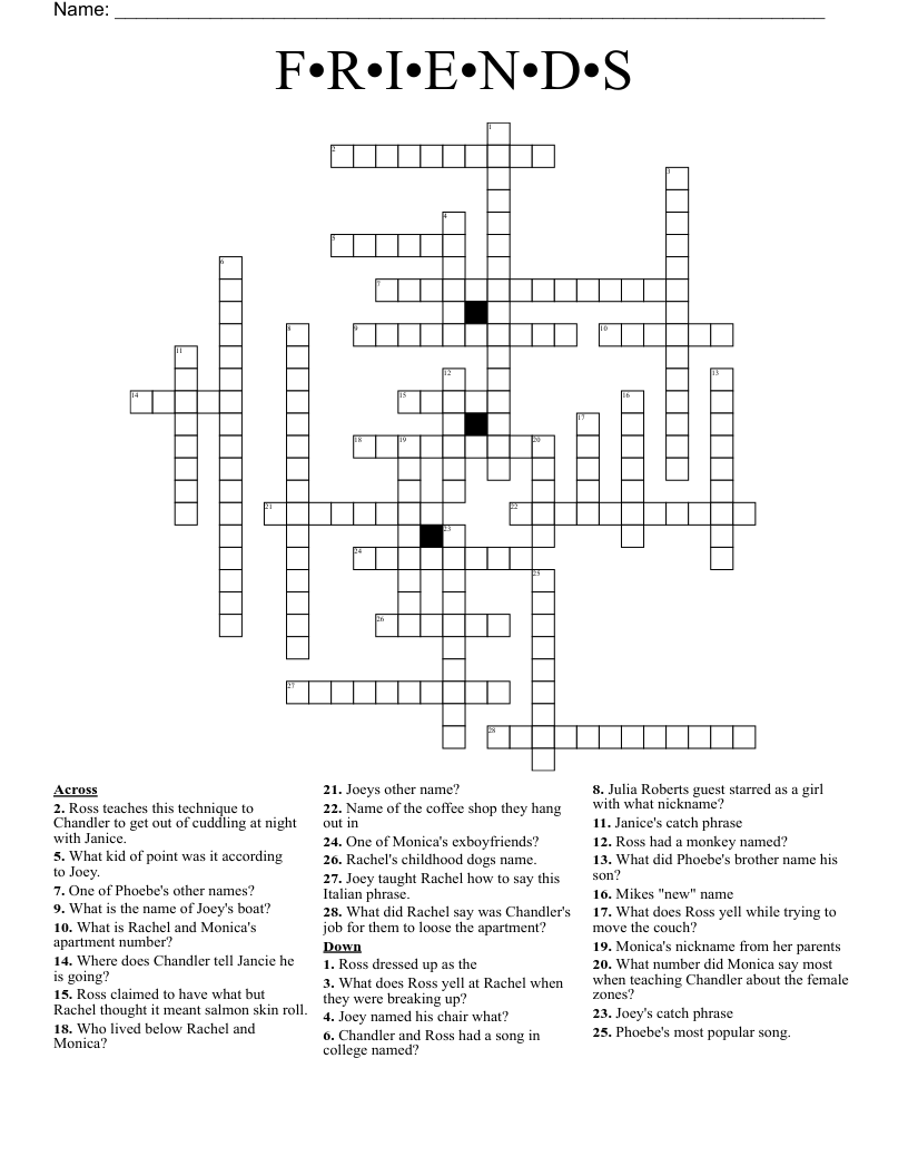 F R I E N D S Crossword WordMint