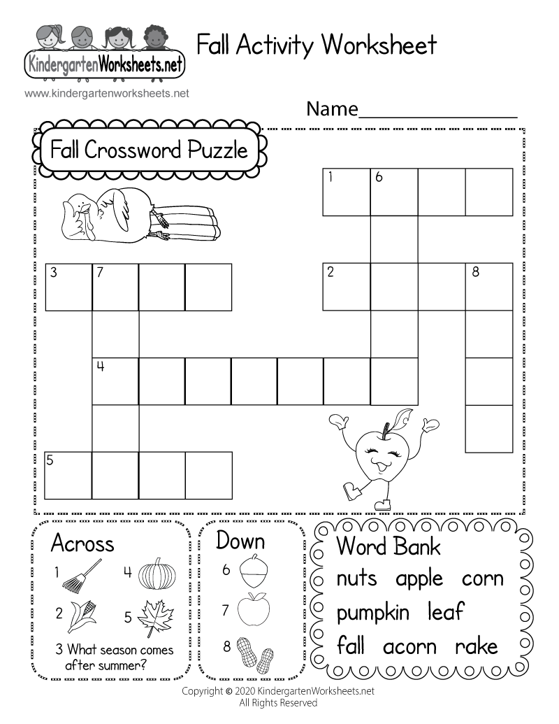 Fall Crossword Puzzle Worksheet Free Printable PDF