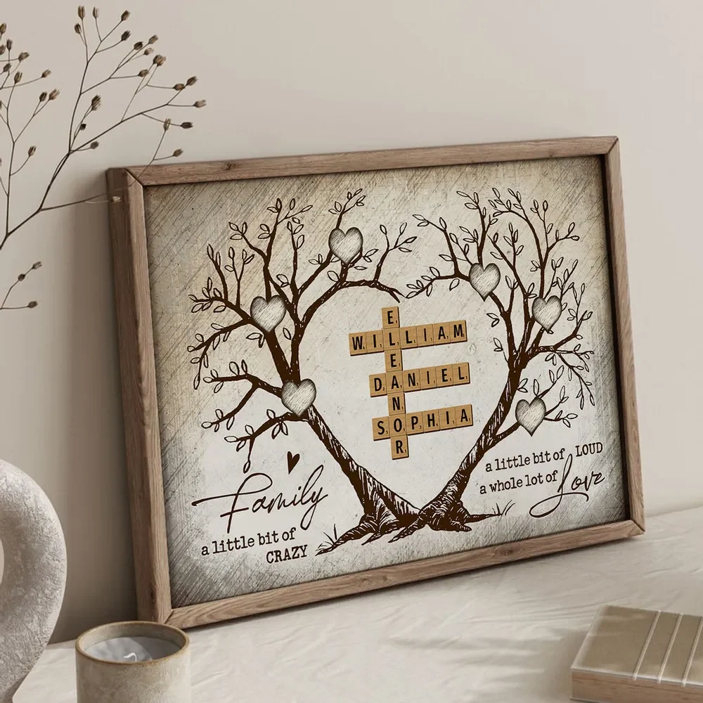 Family Heart Tree Crossword Puzzle Personalized Horizontal Canvas Pr Suzitee Store