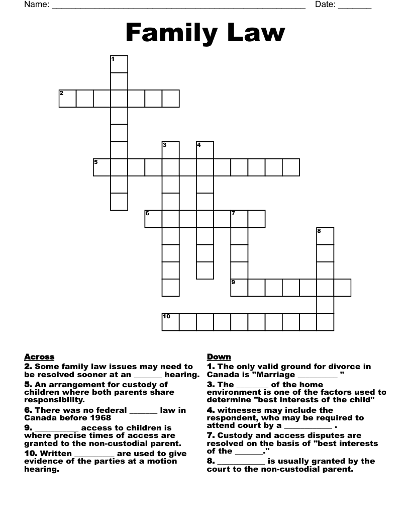 Family Law Crossword WordMint