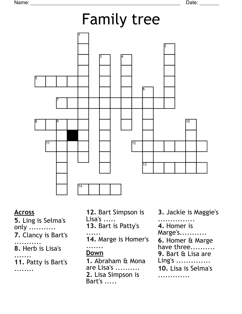 Family Tree Crossword WordMint