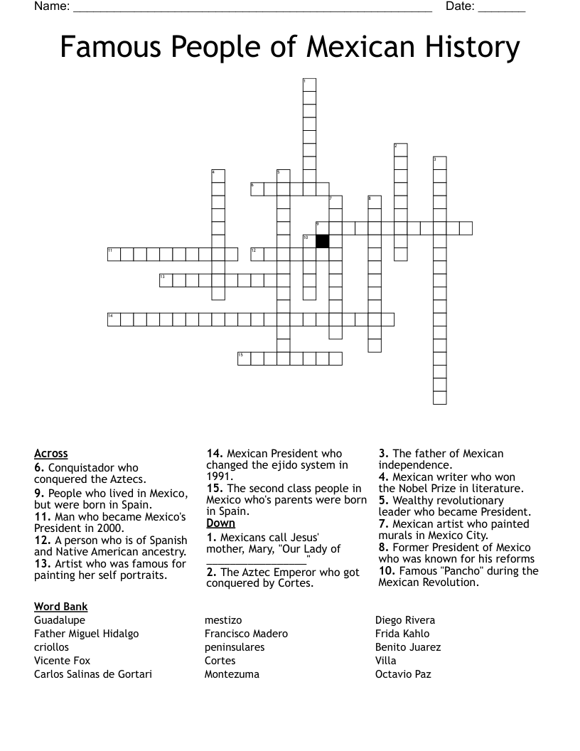 Famous People Of Mexican History Crossword WordMint