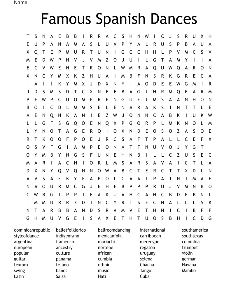 Famous Spanish Dances Word Search WordMint