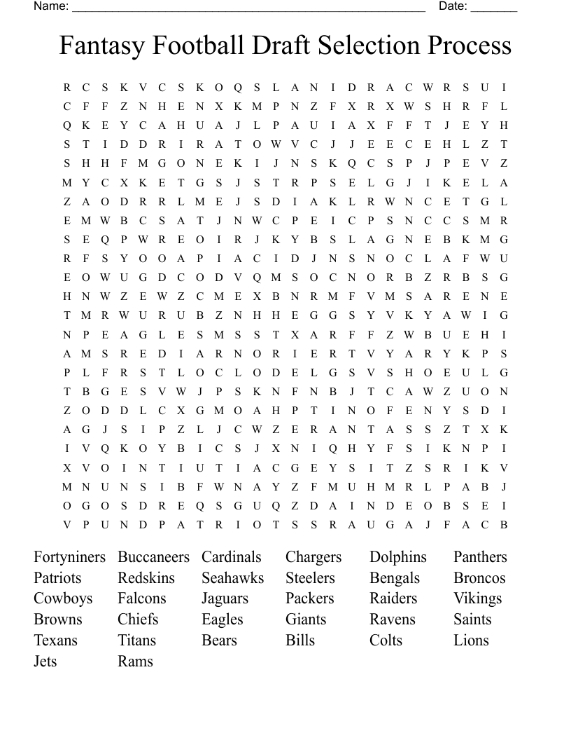 Fantasy Football Draft Selection Process Word Search WordMint