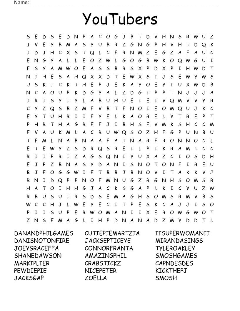 Favourite YouTubers Word Scramble WordMint