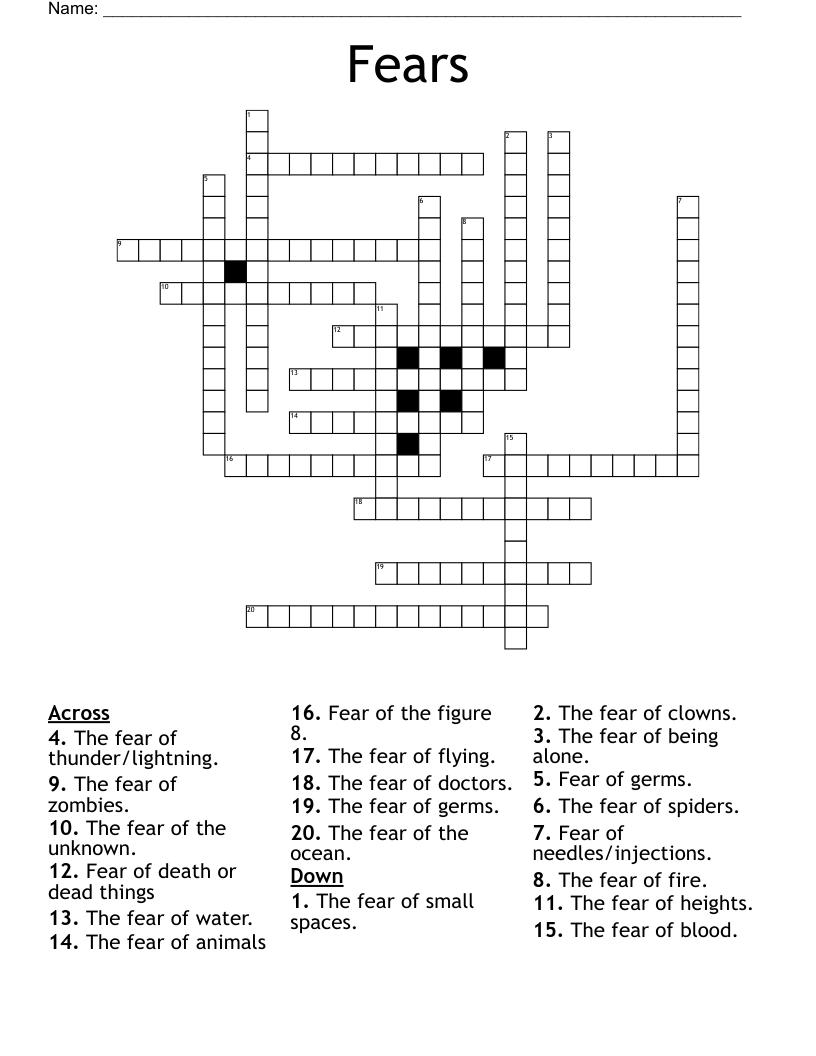 Fears Crossword WordMint