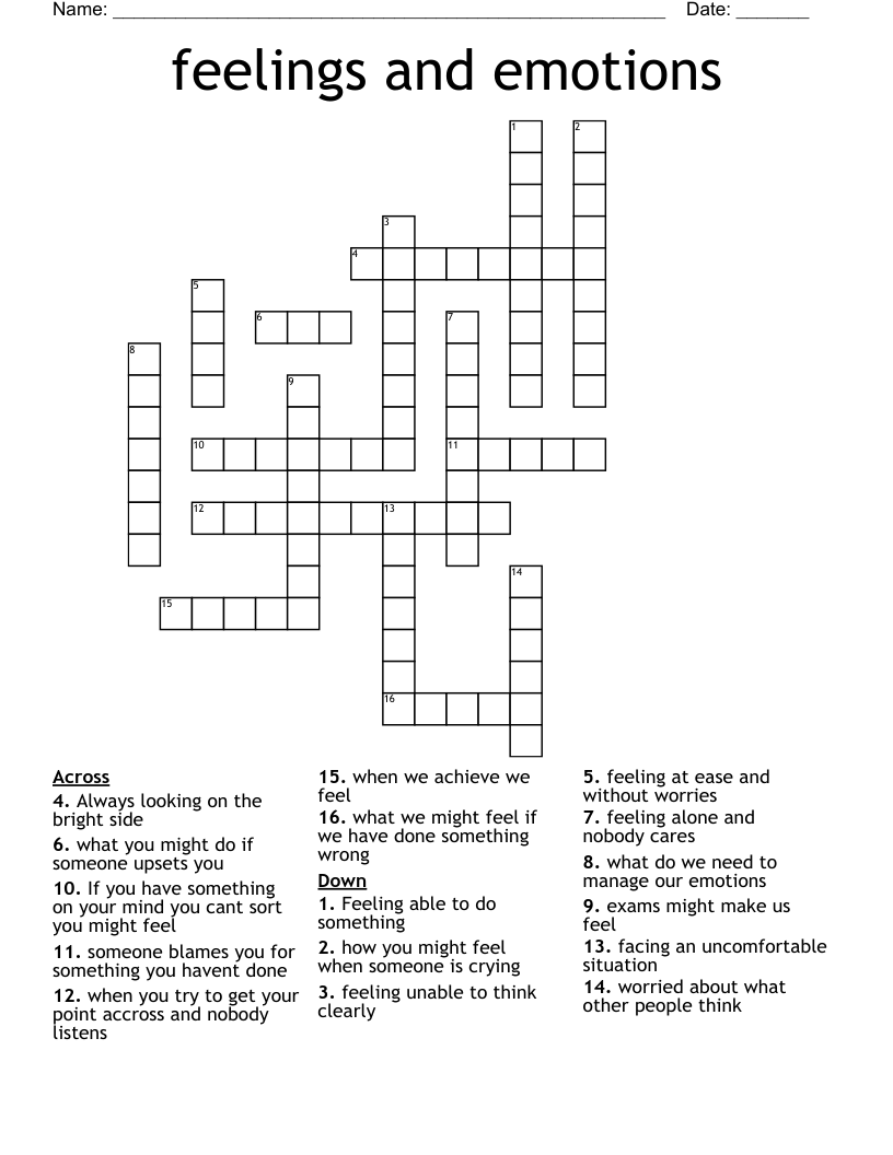 Feelings And Emotions Crossword WordMint