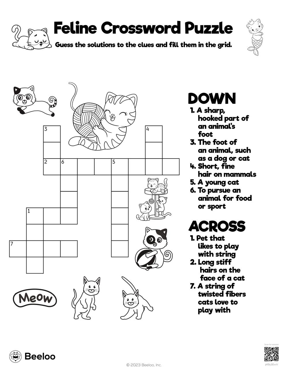 Feline Crossword Puzzle Beeloo Printable Crafts And Activities For Kids