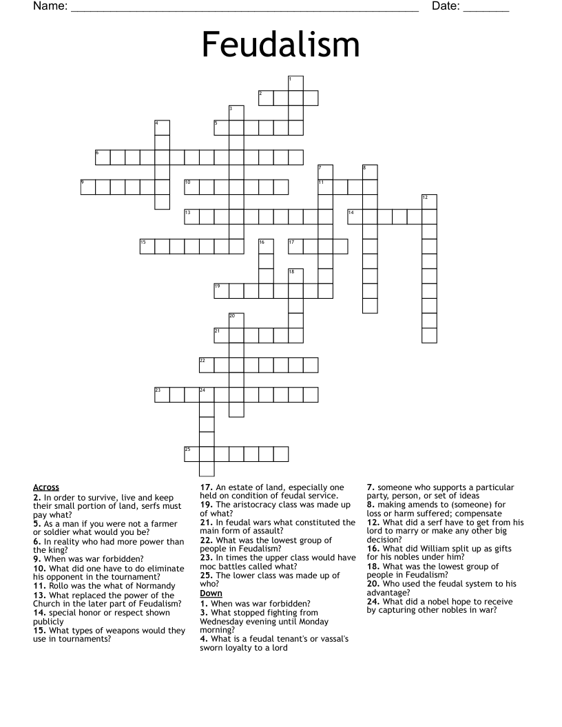 Feudalism Crossword WordMint